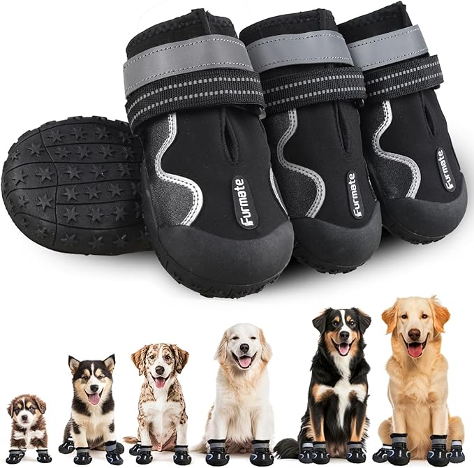Dog Shoes for Large Small Medium Dogs,Dog Booties for Indoor Hardfloors Anti-Slip,Reflective Strip Waterproof Dog Boots & Paw Protectors for Outdoor Walking Hot Pavement,Winter Snow (Black-6)
