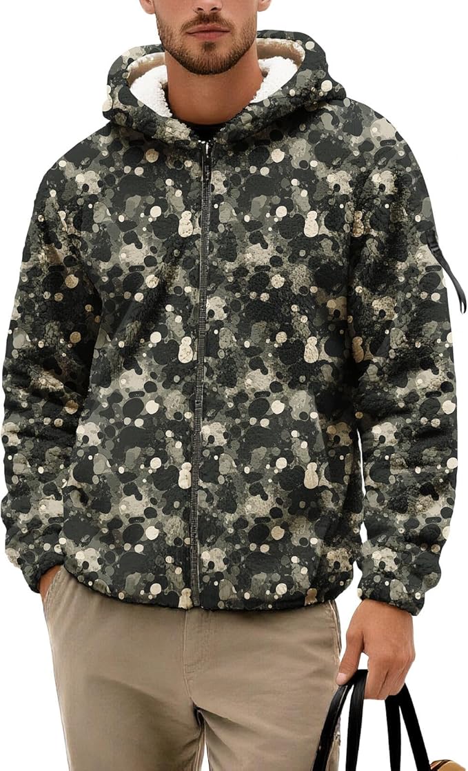Men's Camouflage Hunting Fleece Lined Hoodie Camo Jackets Zip Up Long Sleeve Casual Winter Coats Hood Outerwear