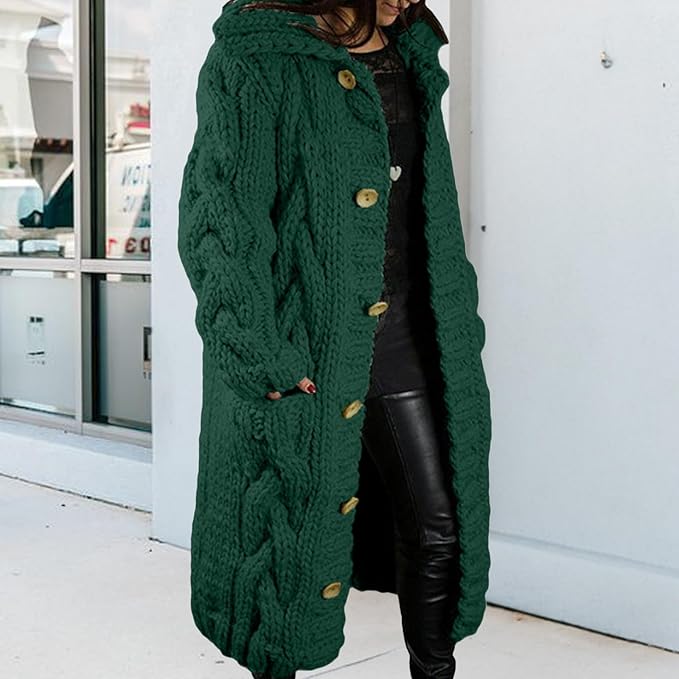 LOAIHA Women Chunky Cable Knit Long Sleeve Cardigan Fall Winter Trendy Oversized Button Down Sweaters Outerwear with Pocket