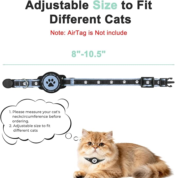 Airtag Cat Collar Breakaway, Reflective Cat Collar with AirTag Holder and Bell, Compatible with Apple Air Tag, Comfortable Padding, Adjustable, Durable (Blue, XS)