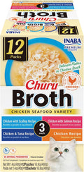 INABA Churu Broth for Cats, Side Dish Pouch, 1.4 Ounces per Pouch, 12 Pouches, Chicken & Seafood Variety