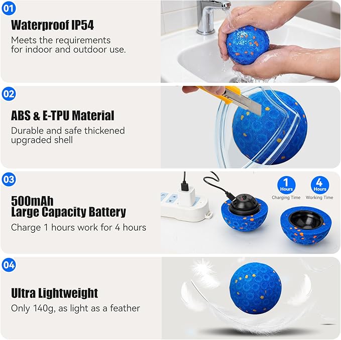 Smart Interactive Dog Toys for Aggressive Chewers, Self-Moving Chew Proof Dog Ball with Automatic Vibrating, IP54 Waterproof & E-TPU Material - Boredom & Training for Medium/Large Dogs