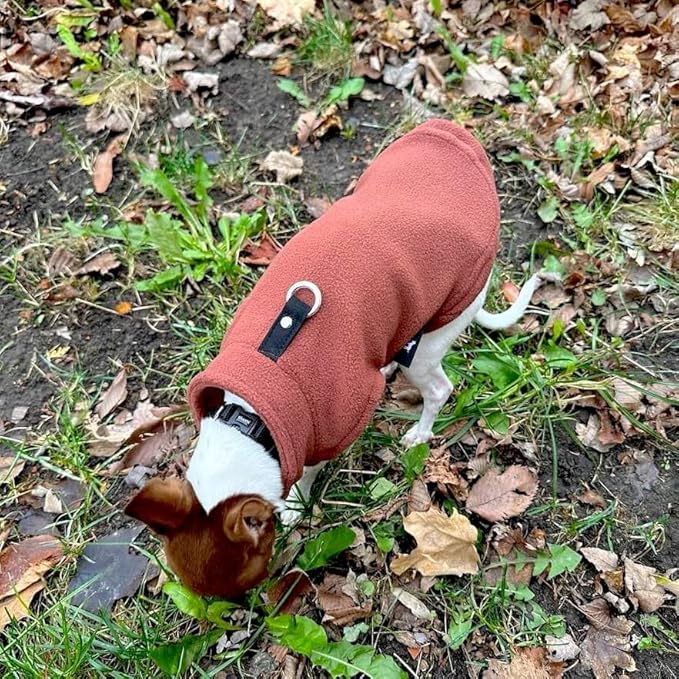 JACKO & CO - Fleece Vest Dog Sweater with Leash Ring - Soft, Warm & Lightweight Pullover Coat for Small & Medium Dogs, Puppies & Cats - Cozy Fall/Winter/Spring Pet Jacket (Chocolate Brown L (10-16lbs)