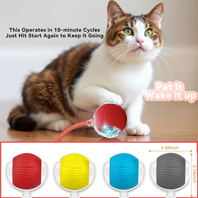 Interactive Cat Toys for Indoor Cats, Automatic Cat Toy with Elastic Mesh Tail, Electric Rolling Ball on Carpet, Chirping and Motion Activate Cat(Grey)
