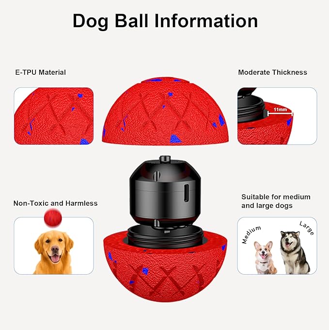 Smart Interactive Dog Toy, Automatic Moving, Bouncing and Stimulation, Silent Foam Material, IP54 Waterproof Rating, Active Rolling,Dog Ball for Medium and Large Dogs,Dog Birthday (Red)