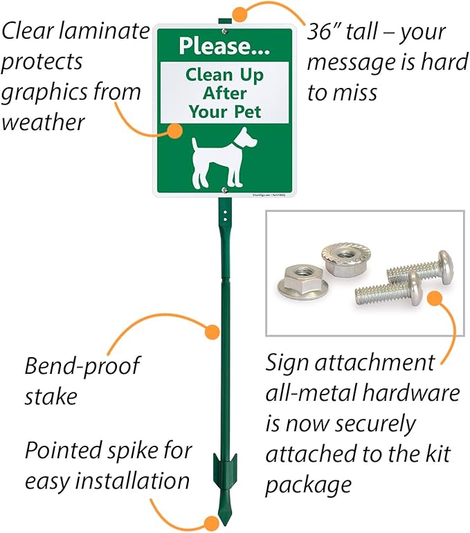 SmartSign Please Clean Up After Your Dog Sign, Dog Poop Signs for Yard 10 x 12 Inches Aluminum Sign With 3 Feet Stake