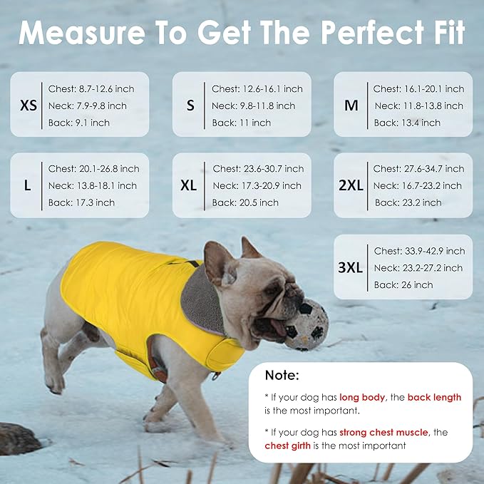 Dog Winter Coat, Waterproof Dog Jacket with Leash Hole, Reflective Adjustable Pet Snow Vest, Warm Fleece Sweater for Small Medium Large Dogs - Yellow, M