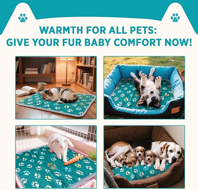 furrybaby Pet Heating Pad, Waterproof Dog Heating Pad Mat for Cat with Durable Anti-Bite Tube Indoor for Puppies Dogs Cats (1 Pack Green, 17 X 17in, Temp Adjustable)