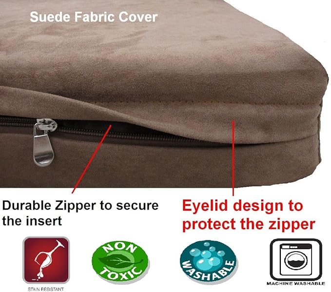 Dogbed4less Orthopedic Dog Bed with Gel Memory Foam for Medium Large Pet, Waterproof Liner, Durable Microsuede Brown Cover, 41X27X4 Inch (Fit 42X28 Crate)