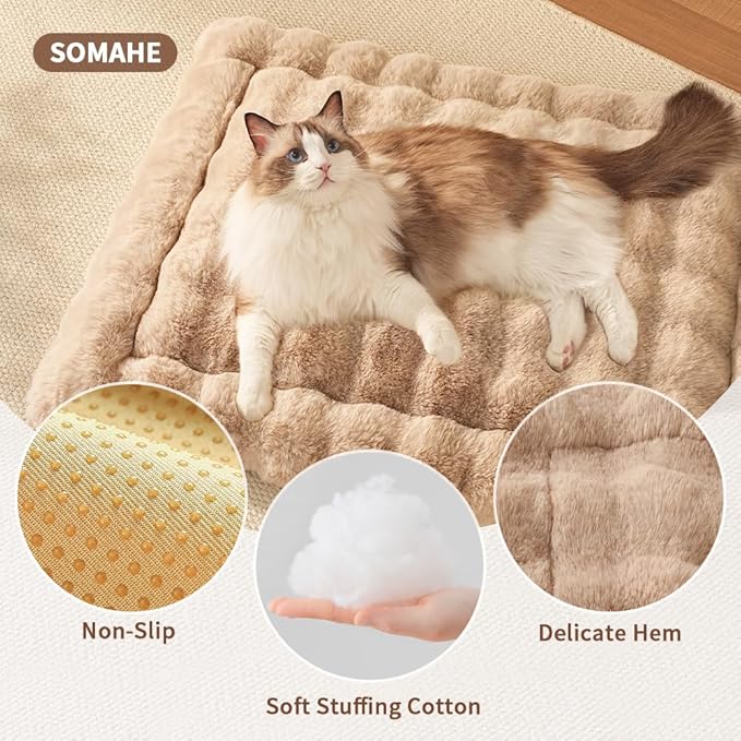 Cat Beds for Indoor Cats Faux Fur Pet Pad Mat Plush Kitten Bed with Non-Slip Bottom for Carriers/Couch Dog & Puppy Friendly 35 x 27 Inch X-Large Coffee