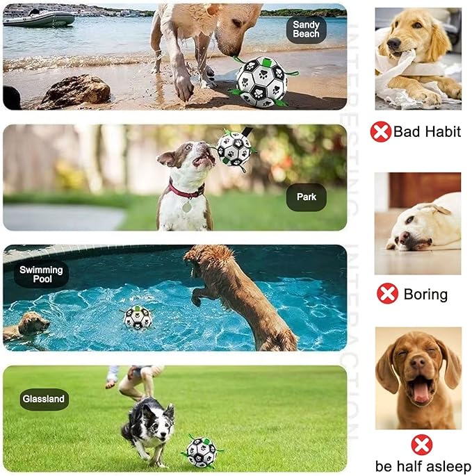Dog Soccer Ball Toys with Straps, 6'' Interactive Dog Toys for Tug of War, Puppy Birthday Gifts, Dog Tug Toy, Dog Water Toy, World Cup Durable Dog Balls for Small Medium Dogs (6 Inch - Medium)