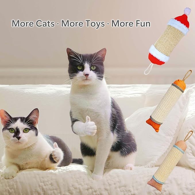 Cat Kicker Toy, 10 Inch Long Cat Scratcher Post, Natural Sisal Toy for Indoor Cats(Oranger and Silver)