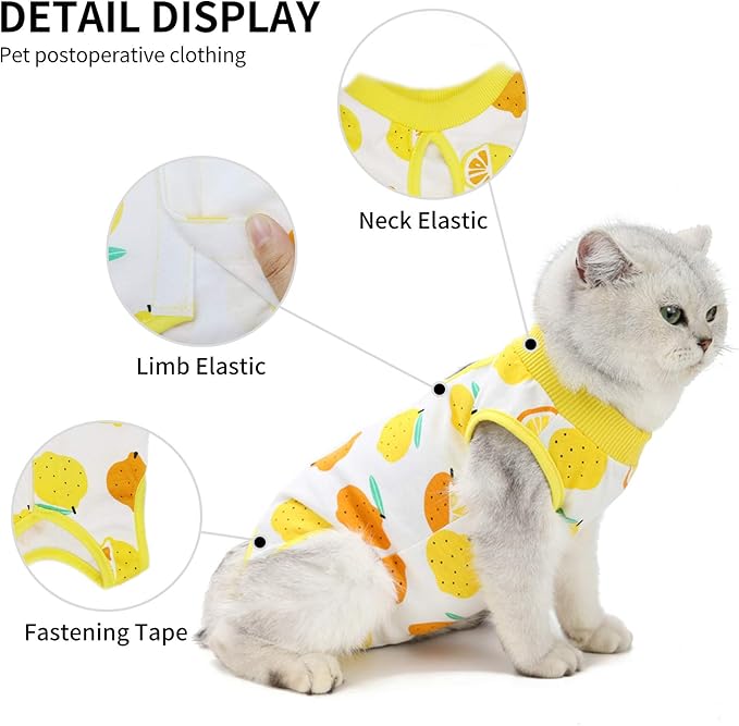 Cat Professional Surgical Recovery Suit,E-Collar Alternative for Cats Dogs,After Surgery Wear, Pajama Suit,Home Indoor Pets Clothing (L (8.5-11 Ibs), Lemon)