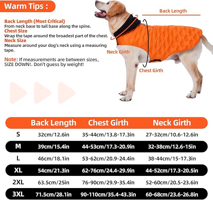 Nanaki Warm Dog Puffer Jacket With Hood-Soft Reflective Dog Coat For Medium Dogs Cold Weather,Lightweight Windproof Snowproof Puffer Vest For Outdoor Walking Hiking, Adjustable Snowsuit Easy On,Orange