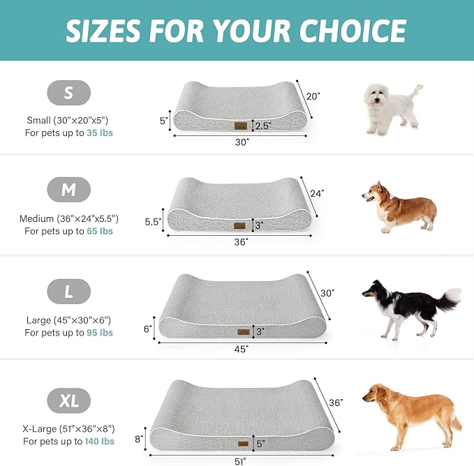 Orthopedic Dog Bed for Large Dogs up to 90 lbs - Removable Cover with Waterproof Lining & Non-Skid Bottom, Cotton-Polyester Blend Boat-Shaped Lounger Mattress, L(45x30x6in), Light Gray