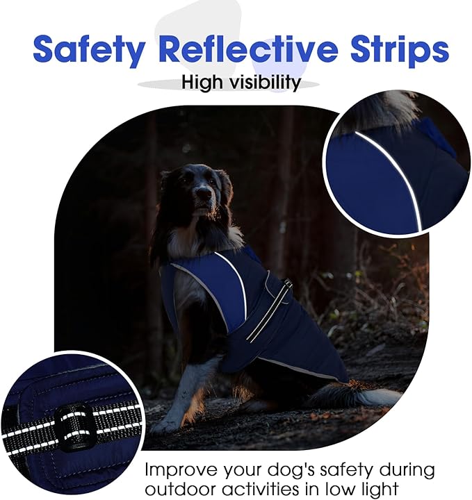 Nanaki Small Dog Coats for Winter Waterproof, Warm Fleece Lining Dog Jacket with Leash Hole, Reflective Adjustable Cold Weather Puppy Jacket Vest, Easy On Pet Snow Jacket Suit Male Female, Blue S