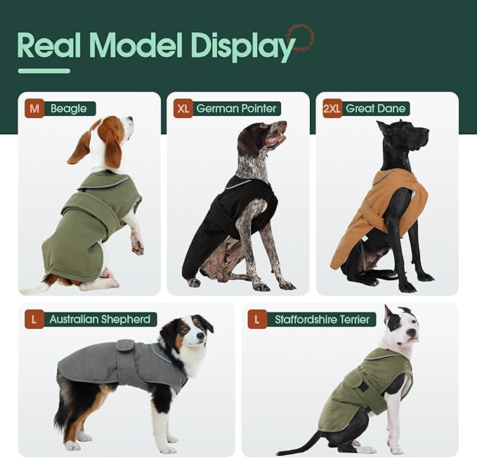 Kuoser Canvas Dog Coat, Warm Dog Jacket Reflective Fleece Pet Cold Weather Coat, Warm Doggie Clothes Waterproof Winter Vest with Zipper Leash Hole for Small Medium Large Dogs, Brown M