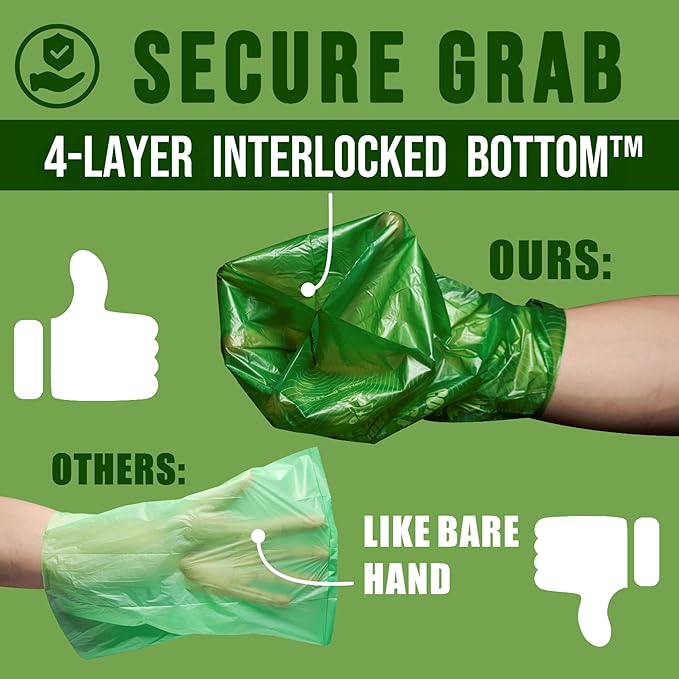 Ultra Thick & Deep RockRhino Dog Poop Bags for Large & XL Breeds | 4-Layer Interlocked Bottom | 100% Home Compostable, 0% Plastic | Vanilla-Scented | 150 Bags, Easy Open Tie Handles, Not for Scooper
