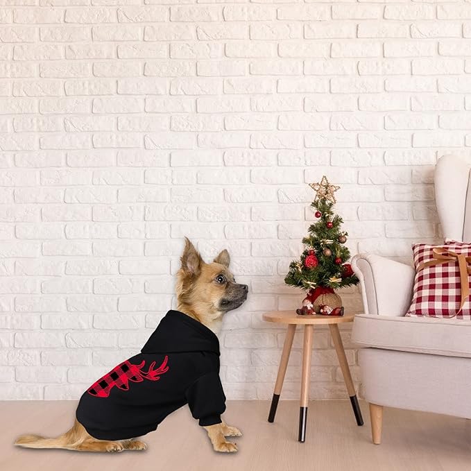 Dog Hoodie Sweater for Dogs Pet Clothes Buffalo Plaid Dog Hooded Sweatshirt Warm and Soft Breathable Cozy(Reindeer&XS)