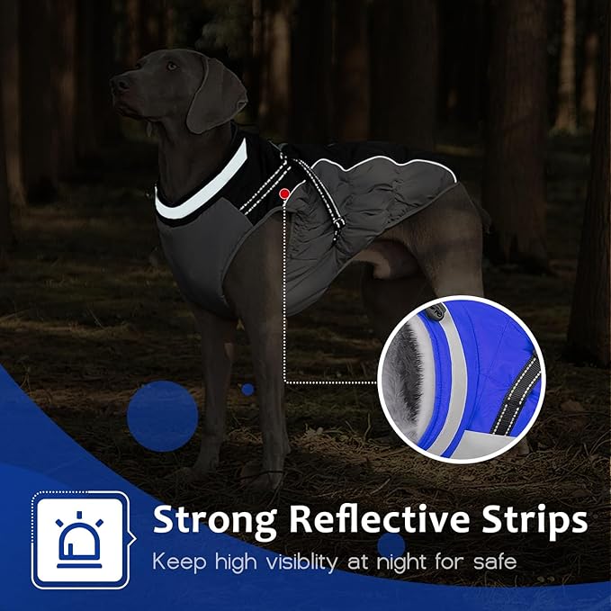Dog Winter Coat with Harness, Dog Jacket, Pet Clothes with Zipper on Back, Waterproof Windproof Warm Vest, Reflective Cold Weather Coats, for Small Medium Large Dogs, Thick, Blue, 2XL
