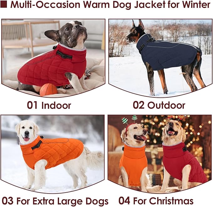 AOFITEE Winter Jacket for Extra Large Dogs, Warm Turtleneck Dog Coat with Back Zipper, Waterproof Dog Puffer Coat for Large Dogs, Pet Snowsuit Warm Snowsuit for German Shepherd, Weimar, Doberman