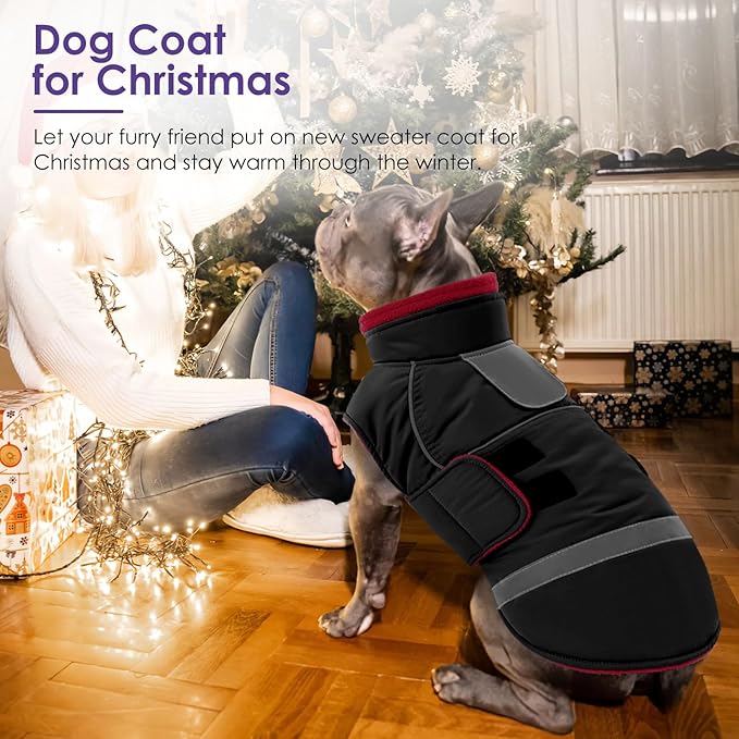SUNFURA Dog Coat, Large Dog Jacket for Cold Weather, Reflective Winter Coat with Hook & Loop Closure, Easy On Pet Winter Jacket Snowsuit for Large Dogs, Black L
