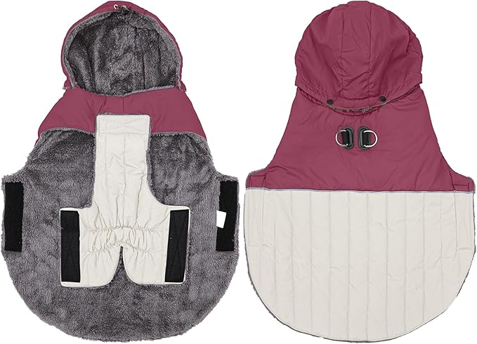 Detachable Hooded Dog Coat with Harness for Small Dogs,Super Warm Fleece Puppy Jacket for Cold Winter Doggie Coats,Red S