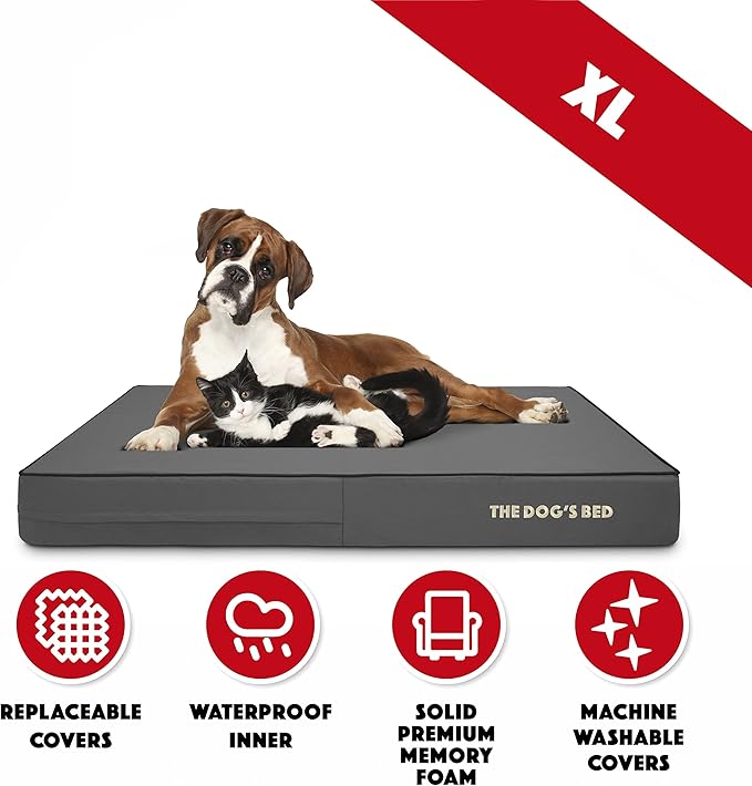 The Dog’s Bed Orthopedic Memory Foam Dog Bed, XL Grey & Black, Waterproof, Supportive Dog Bed with Replaceable Covers