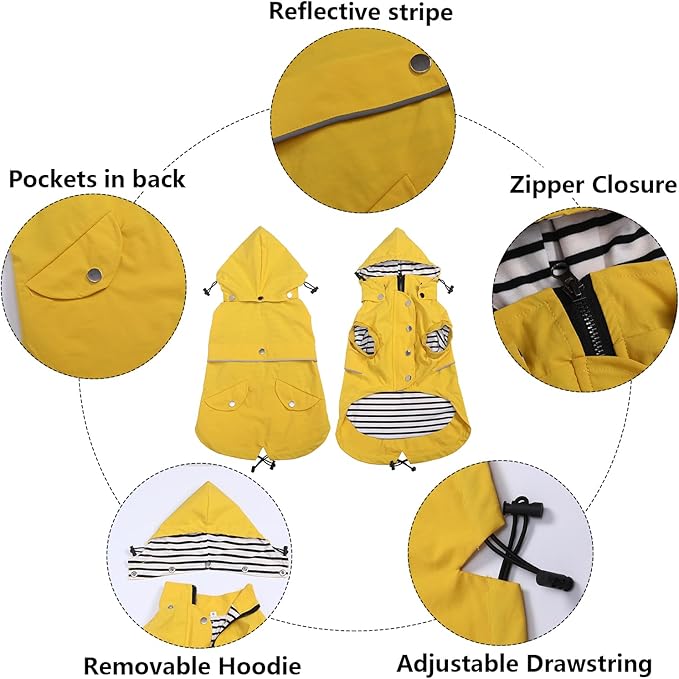 Dog Raincoat Waterproof Raincoats Dog rain Jacket Buttons Zipper Hood Drawstring Suitable for Small Medium Yorkie Terrier Schnauzer Poodle Border Collie Labrador 8lbs to 80lbs Yellow M