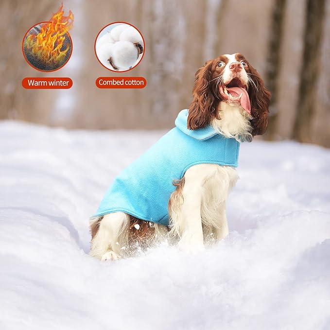 Fleece Dog Coat Pet Jacket Reflective for Cold Weather for Extra Large to Small Pets(Blue,2XL)