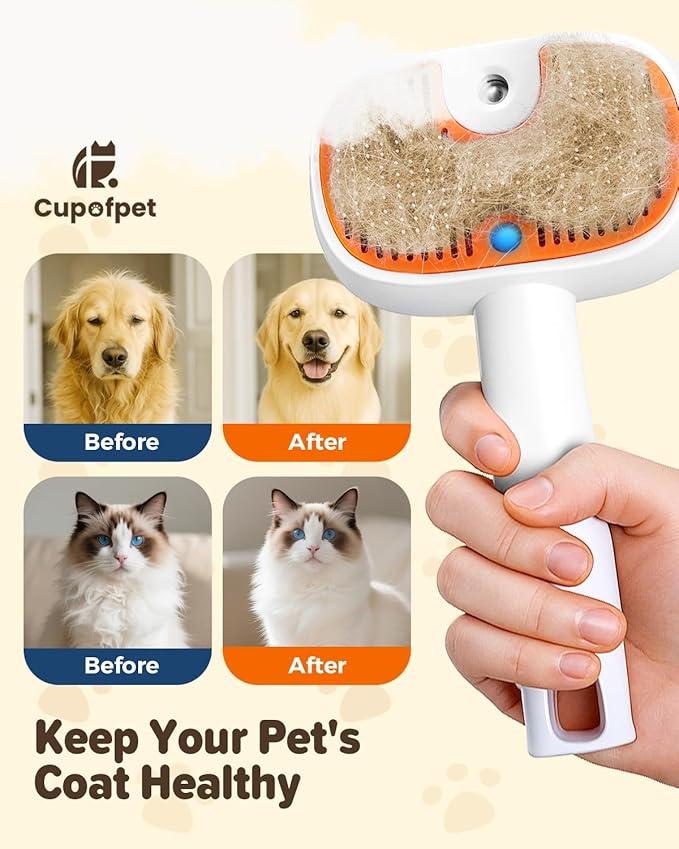 Pet Steam Brush for Dog &Cat, 3-in-1 Self-Cleaning Dog Brush Pet Spray Hair Removal Comb, 2 Spray Modes Rechargeable Deshedding Dog Steam Spray Hair Brush for Shedding Massaging Cleaning (White)