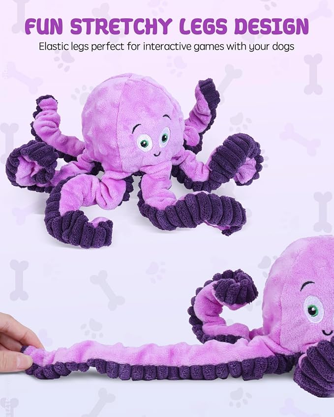 Dog Toys Squeaky, [2 Pack] Interactive Plush Stuffed Octopus Tug of War Toy, Puppy Teething Pet Toy for Small Medium Large Dogs to Keep Them Busy