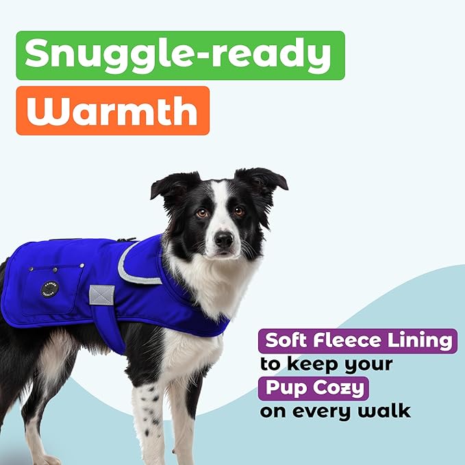 Joyride Harness FrostFlex Dog Winter Jacket - Fleece Lined & Water-Resistant - Snowsuit with Pockets for Treats & Poop Bags - Durable Cold Weather Dog Coat - Blue Serenity-S