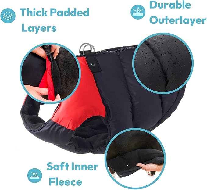 Gooby Padded Vest Dog Jacket - Blue, Medium - Warm Zip Up Vest Fleece Jacket with Dual D Ring Leash Water Resistant for Small to Medium Dogs