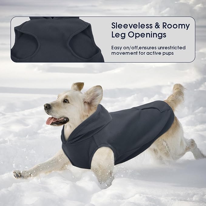 IECOii Warm Dog Hoodie for Large Dogs, Extra Large Dog Hoodie Fleece Vest with Leash Hole & Pocket, Big Dogs Sweatshirt for Giant Breed, Pullover Sleeveless Great Dane Sweater, Grey, 4XL