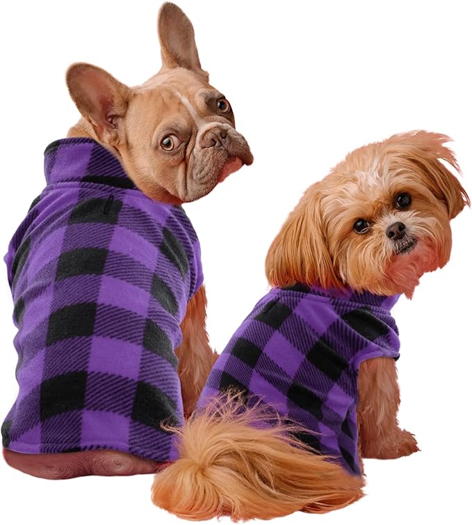 KAMA BRIDAL Spring Autumn Winter Coat Pullover Fleece Vest for Cats Small and Medium Dogs Thin Sweater Purple & Black Plaid (Purple, M)