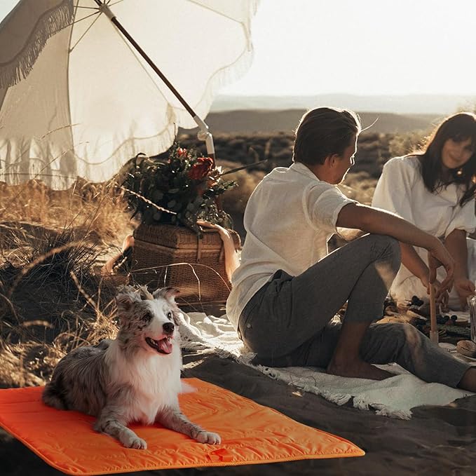 BDEUS 51x35In Extra Large Size Outdoor Dog Bed, Waterproof & Portable Camping Travel Pet Mat, Easy to Clean, Washable Odor Resistant Pet Cooling Pad (Orange)