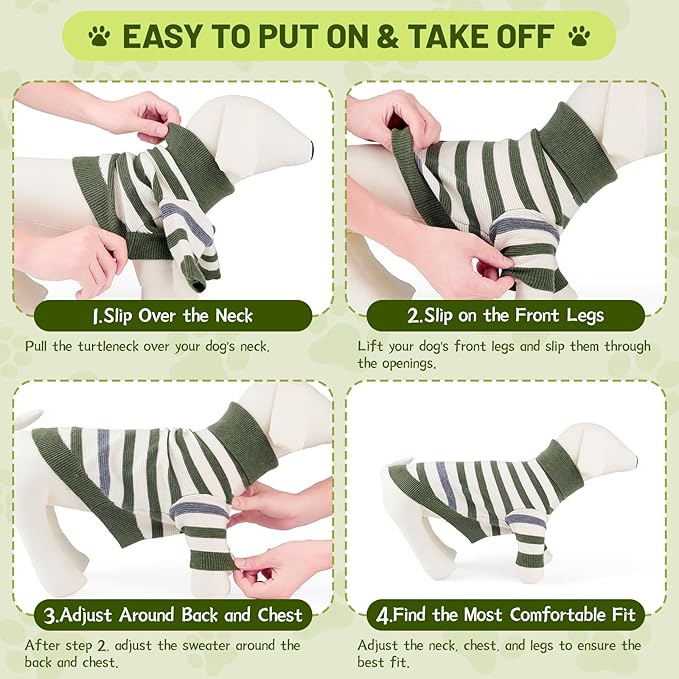Small Dog Sweater, Knitted Striped Pullover Dog Clothes for Cold Weather, Thick Warm Cozy Stretchy Sweater for Chihuahua, Bulldog, Dachshund, Pug(Green & White Strip, M)