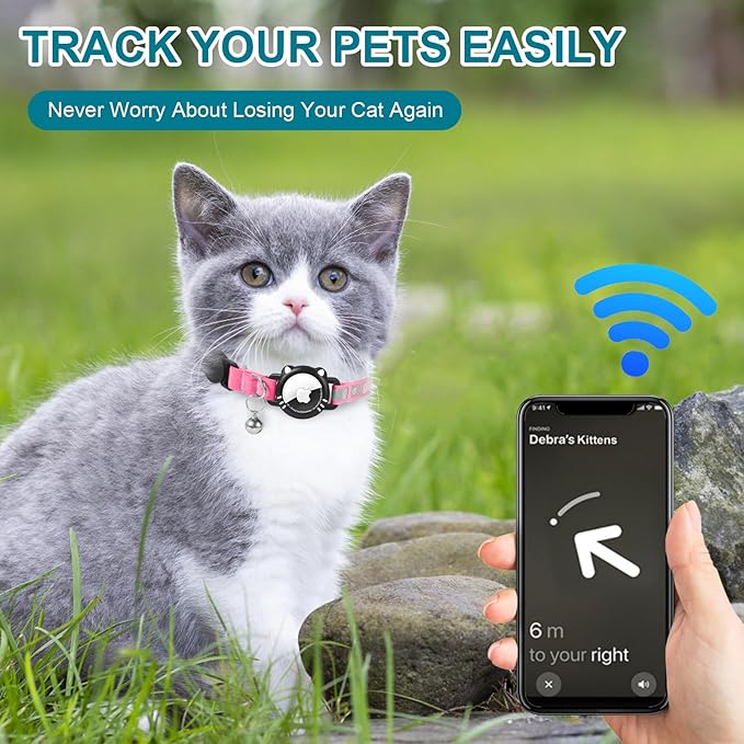 Airtag Cat Collar, Reflective Cat Collar with Apple Air Tag Holder, Breakaway GPS Tracker Pet Collar with Bell for Cat Kitten, Pink, S(9-11 Inch)