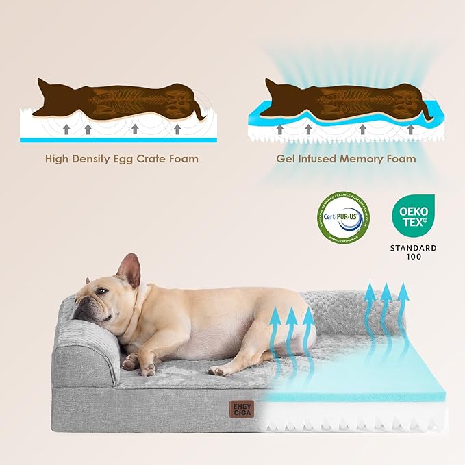 EHEYCIGA Memory Foam Dog Bed Large Sized Dogs, Pet Bed for Large Dog for Crate with Waterproof Liner, Pet Couch Bed Orthopedic with Washable Removable Cover, 35x23x6 Inches, Grey