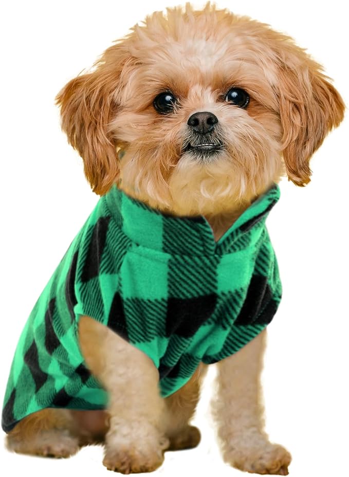 KAMA BRIDAL Spring Autumn Winter Coat Pullover Fleece Vest for Cats Small and Medium Dogs Thin Sweater Green & Black Plaid (Green, L)