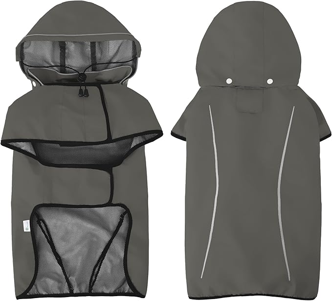 Mile High Life Dog Raincoat, Adjustable Waterproof Pet Rain Jacket, Reflective Hooded Poncho for Small Medium Large Dogs, Lightweight Breathable Pet Rain Coat (Dark Gray,S Chest 18"-22")
