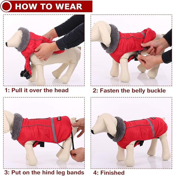 Warm Dog Coat Reflective Winter Jacket, Waterproof Windproof Dog Turtleneck Clothes for Cold Weather, Thicken Fleece Lining Pet Outfit, Adjustable Pet Vest Apparel for Small Medium Large Dogs X-Large