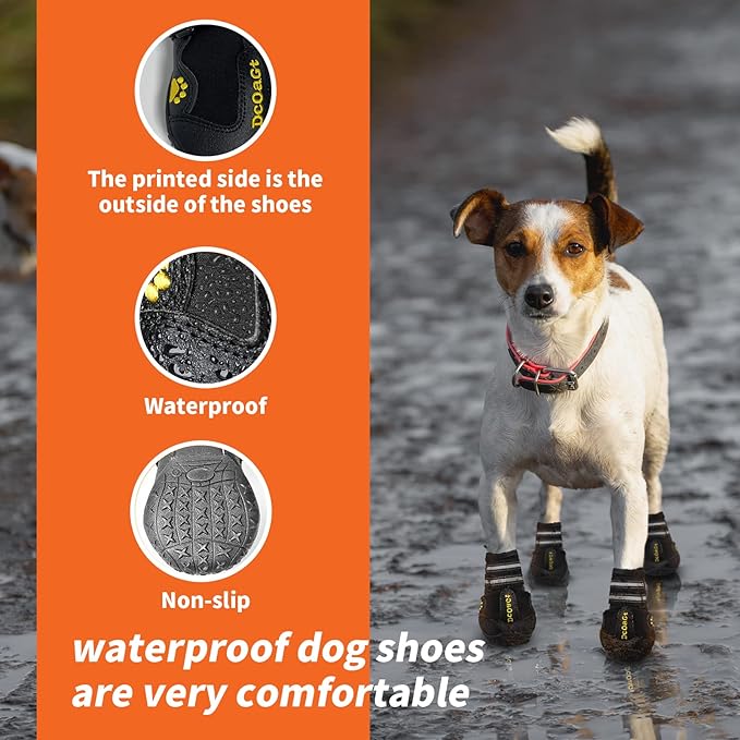 DcOaGt Dog Shoes for Small Medium Large Puppy,Waterproof Anti-Slip Dog Boots & Paw Protectors for Winter Snow Hot Pavement, Breathable Dog Booties for Hiking Walking Outdoor,Black 4PCS(Size 4)