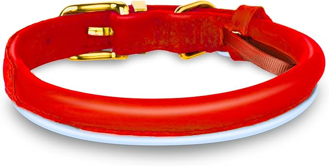 OOPSDOGGY Reflective Rolled Leather Dog Collar Adjustable Soft Padded Pet Collar for Small Medium Large Breed Dogs (Red, XXS, 7"-9")