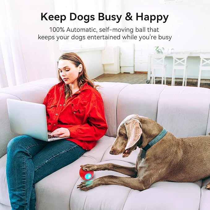 Cheerble [Enhanced Rubber Version Smart Interactive Dog Toy, Wicked Ball PE, Automatic Moving Bouncing Rotating Ball for Medium Dogs Boredom with LED Lights