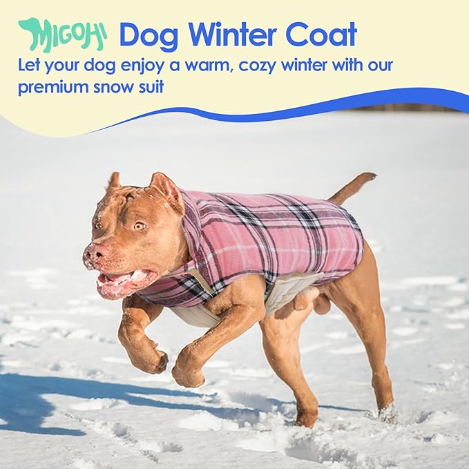 MIGOHI Reversible Dog Coat, Windproof & Waterproof Jacket for Cold Weather, British Style Plaid, Warm Vest with Harness Hole, Pink, 2XL
