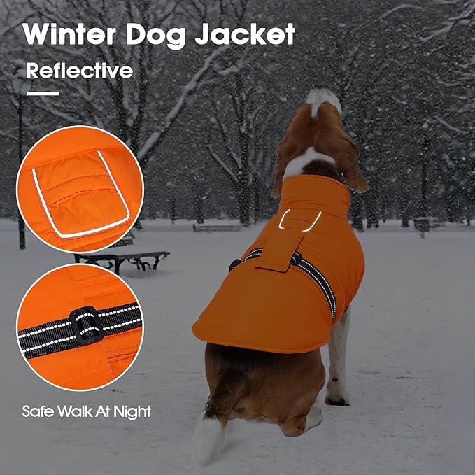 IECOii Dog Jackets for Large Dogs Winter - Reflective, Adjustable & Windproof Winter Coat with Comfortable Fleece Lined Vest for Daily Walk, Running, Ski Trips, Waterproof, Orange, Size 2XL