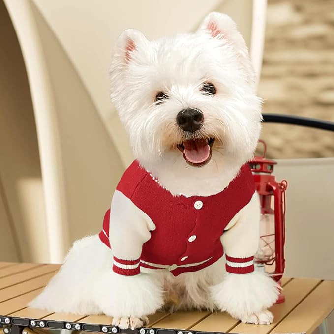 Small Dog Sweater Sweatshirt Cute Puppy Sweaters - Winter Red Warm Knitted Bear Design for Puppies(L)