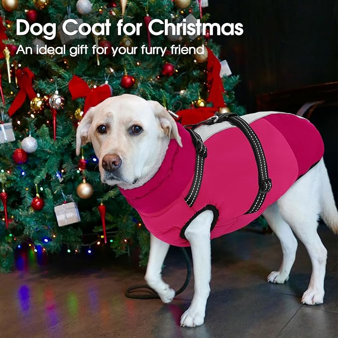 SUNFURA Dog Coat for Small Dogs, Warm Dog Winter Jacket with Harness Built in, Waterproof Pet Snow Jacket Fleece Cold Weather Coats for Puppy Chihuahua, Maltese, Hot Pink XS